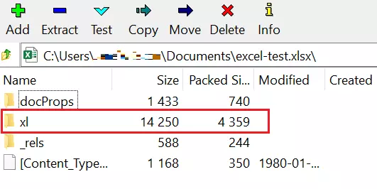 Screenshot of Excel file opened with 7-Zip program