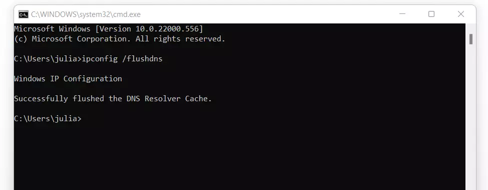 DNS flush via ‘ipconfig /flushdns’ in Windows 11