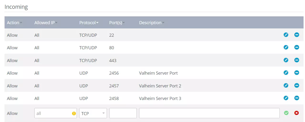 IONOS Cloud Panel: Open the Valheim server ports