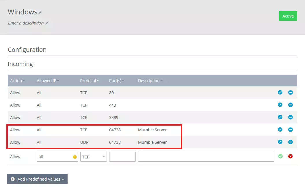 Firewall settings on an IONOS server