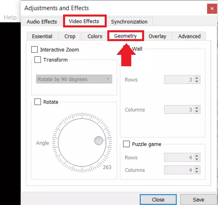 Select ‘Video Effects’ followed by ‘Geometry’