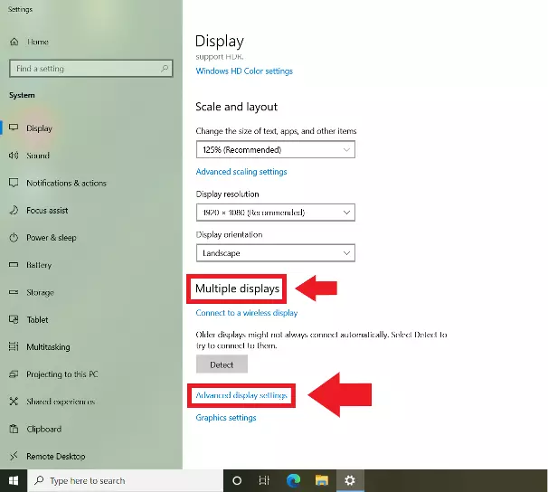 Windows 10: ‘Display’ and ‘Advanced display settings’