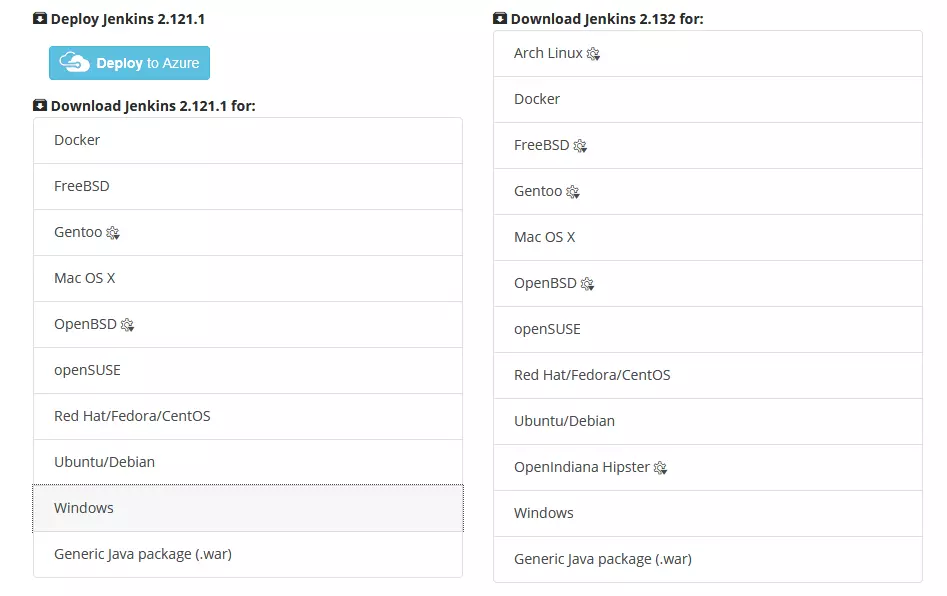 Overview of different installation versions of Jenkins