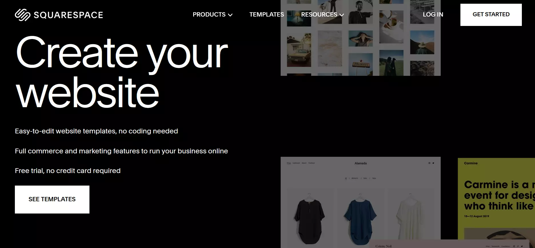 Squarespace website builder landing page