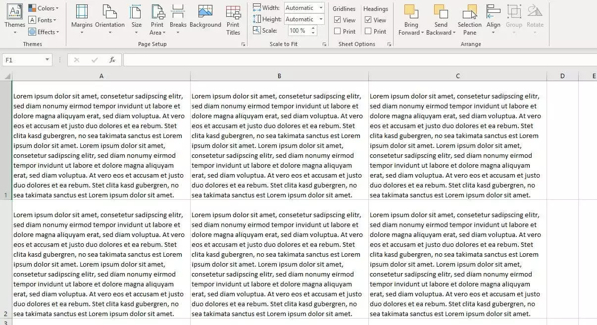 Excel: Example of text wrap in cells