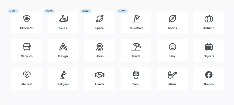 Excerpt from ‘Font Awesome’ website showing icon categories