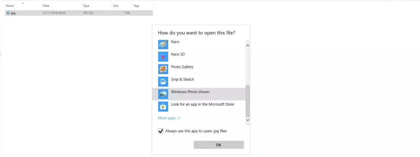 Windows 10 dialogue ‘How do you want to open this file?’