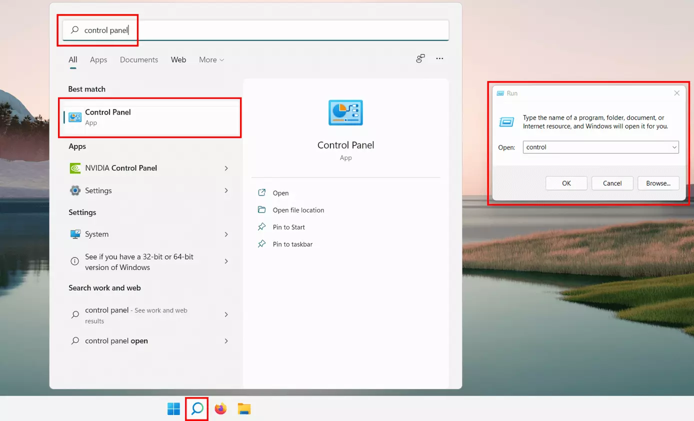 Windows 11: search for ‘Control Panel’