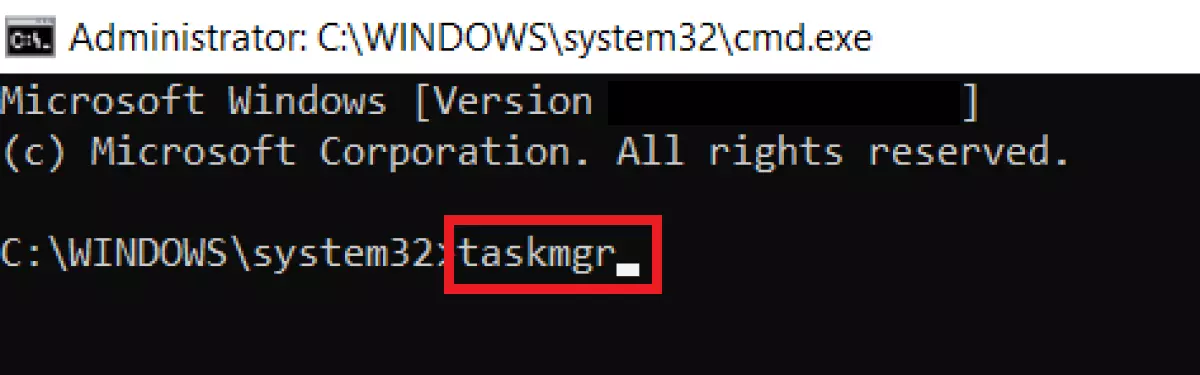 The ‘taskmgr’command in the Run command window