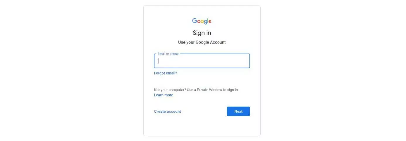 Google account sign-in screen