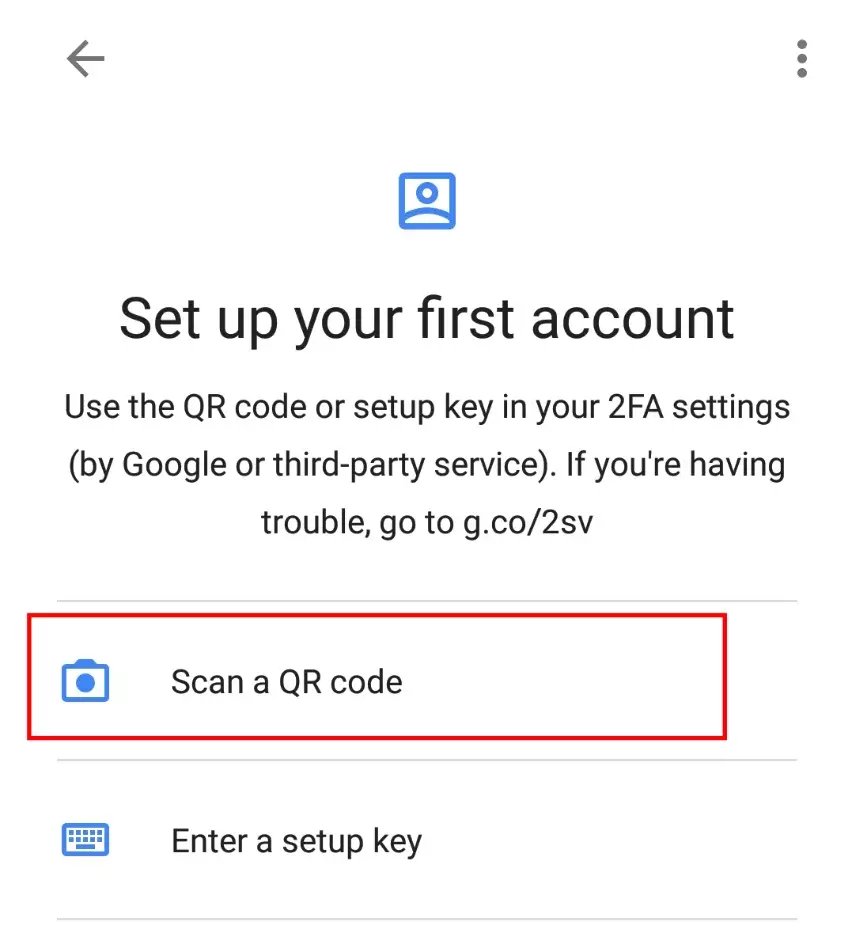 Google Authenticator app: Scan QR code