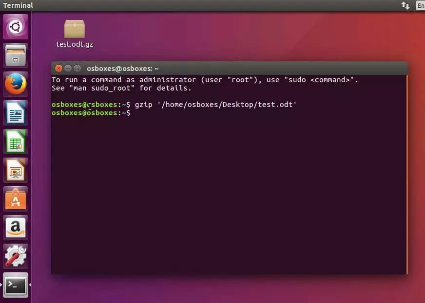 Ubuntu terminal: Compression of an example file with gzip