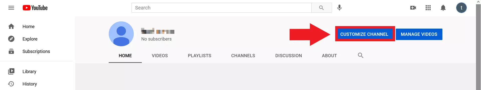 ‘Customize Channel’ button in YouTube channel menu