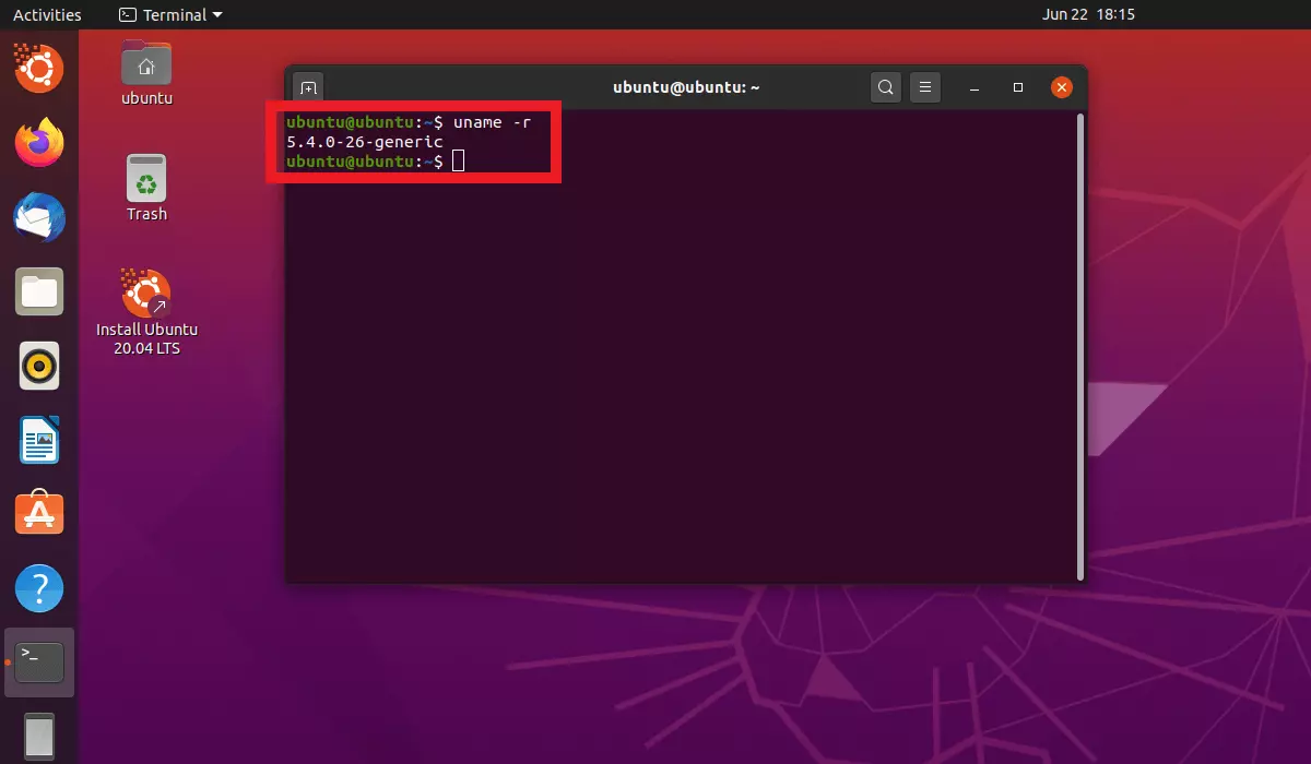 The command “uname -r” in the terminal