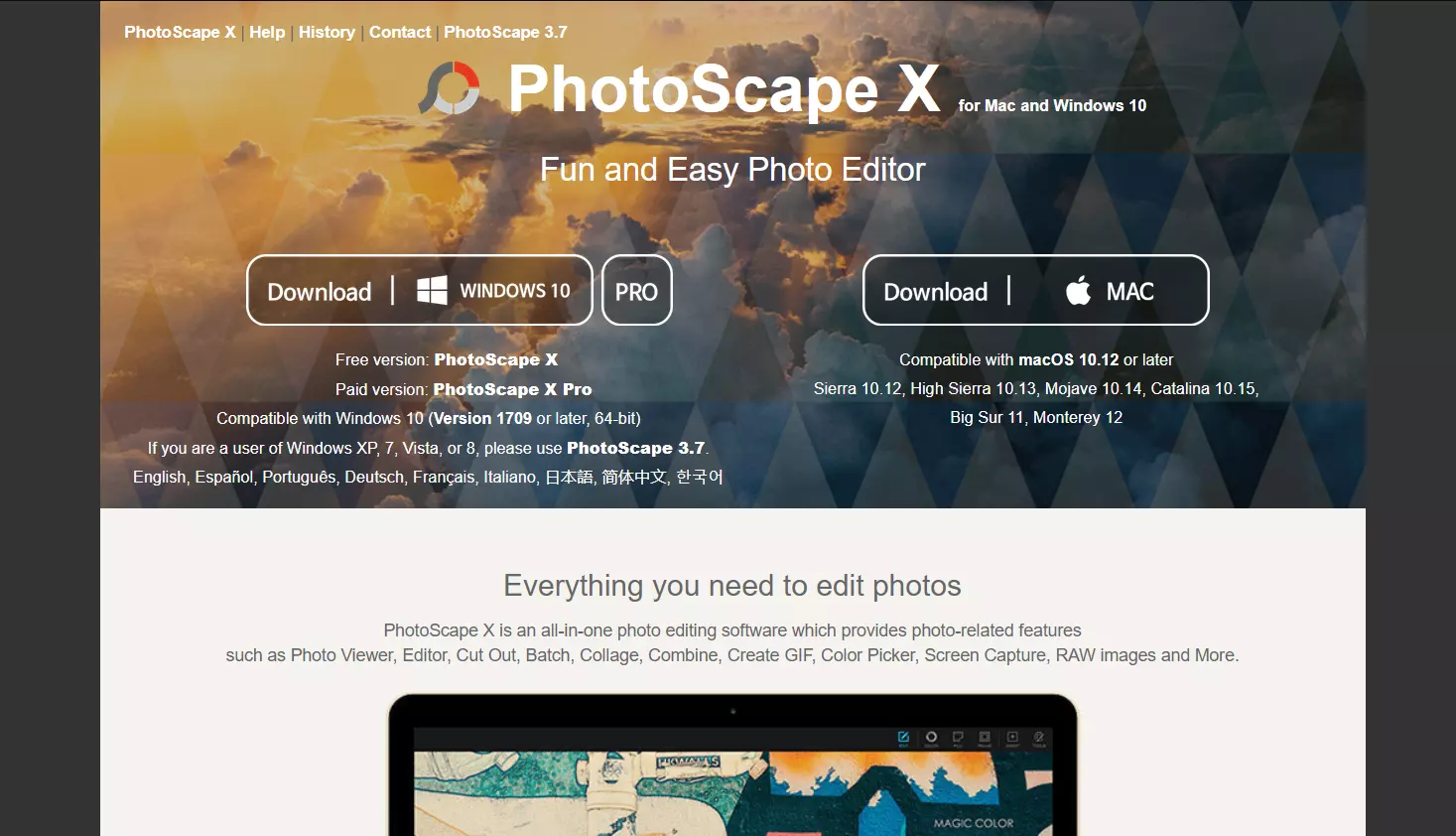 PhotoScape: Screenshot of the website