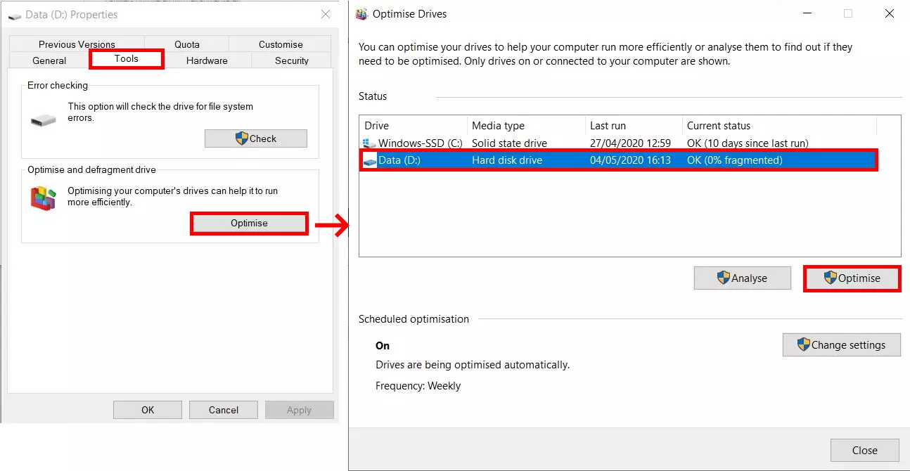 Speed up Windows 10: Defragment the hard drive