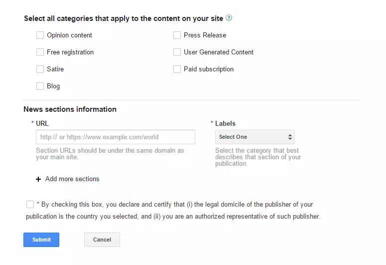 Registration form for Google News - Part 2