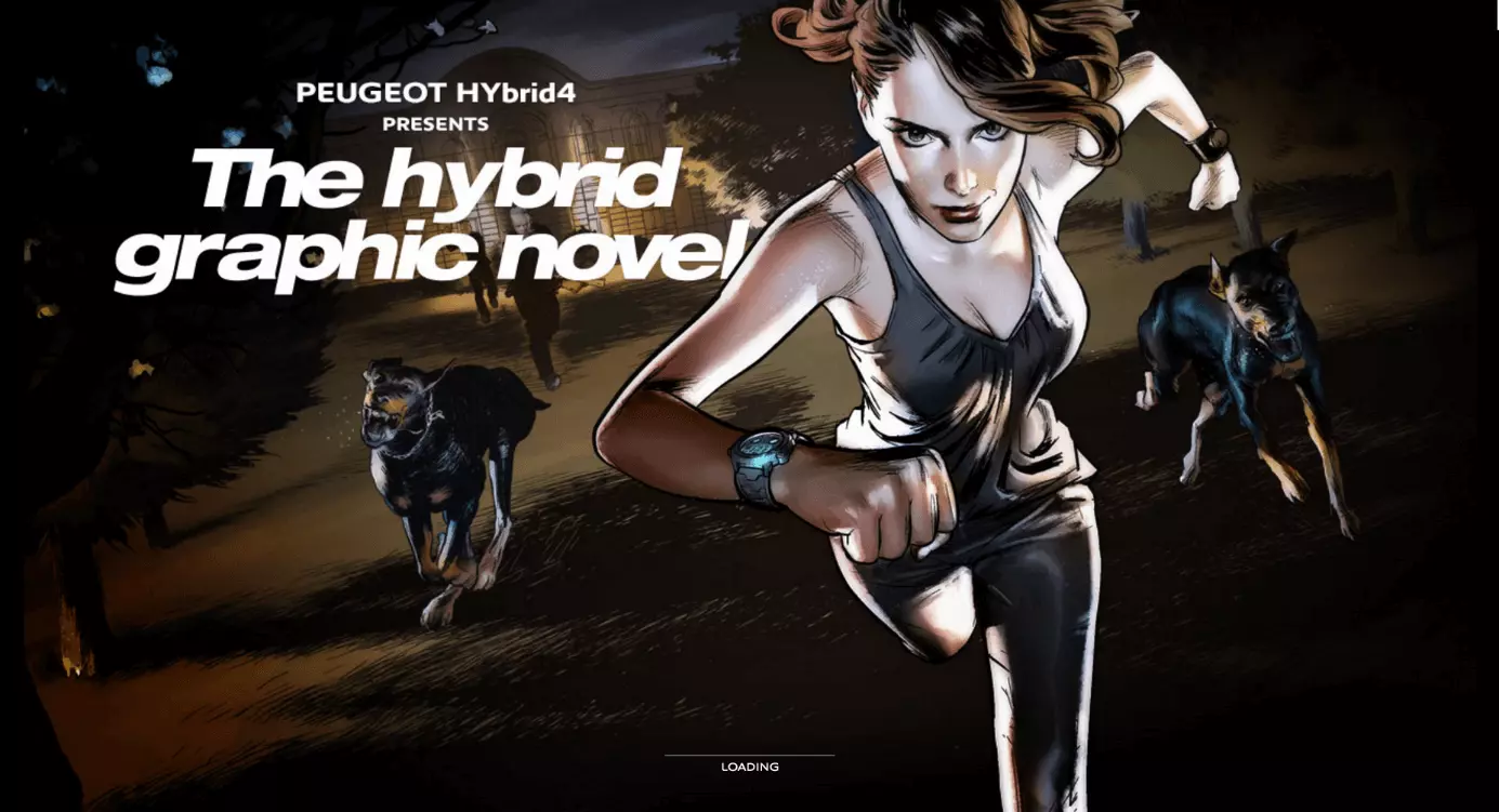 Loading screen of the parallax website graphicnovel-hybrid4.peugeot.com