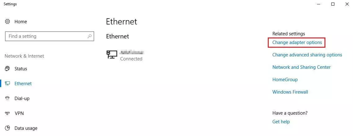 Ethernet Settings for Windows 10