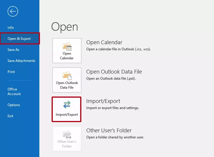 Outlook: Function ‘Import/Export’