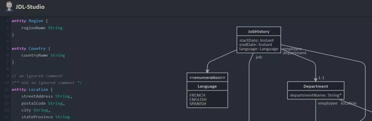 JDL-Studio: example entity