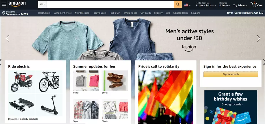 Amazon homepage – example of an online shop