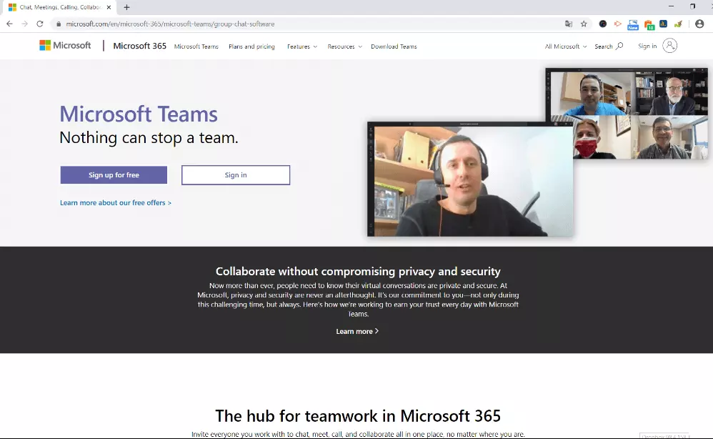 Video telephony provider Microsoft Team’s website.