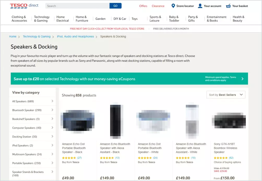 Tesco speakers landing page