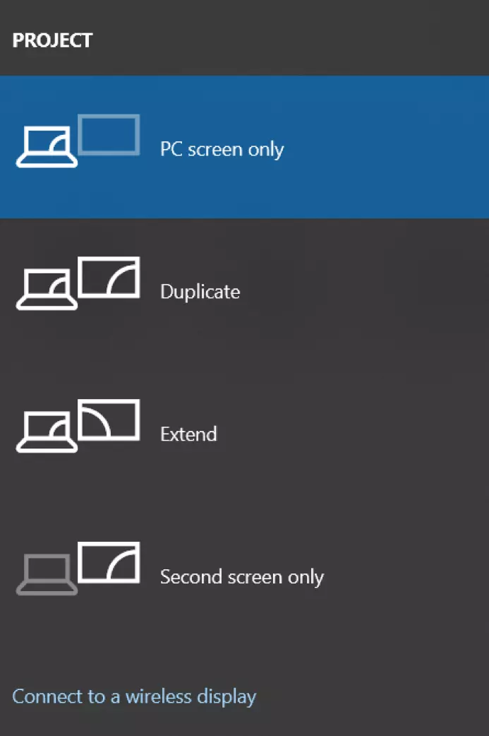 Press WINDOWS + A and select options for the transmission under ‘Project’.