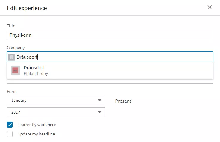 LinkedIn’s ‘Edit experience’ section in edit mode