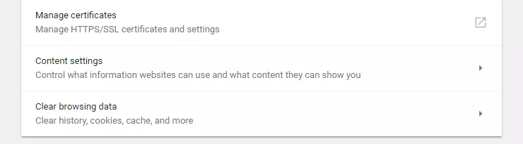 Content settings for cookies in Chrome