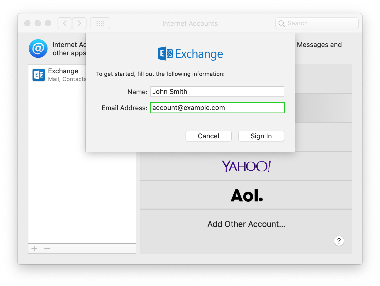 setting up mac mail sinai exchange