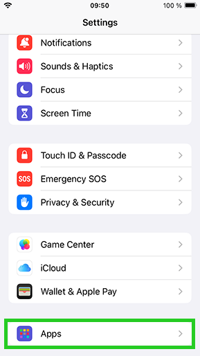 iPhone settings menu