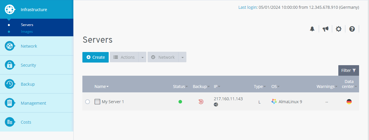 A screenshot of the IONOS Cloud Panel